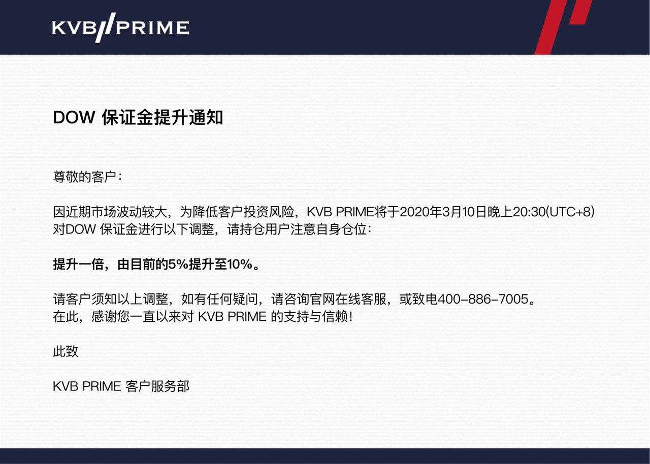 调整通知｜DOW 保证金提升通知