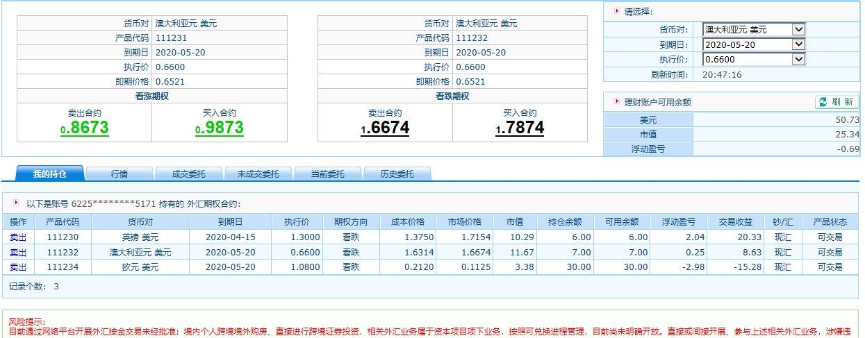 外汇期权交易记录3.11号