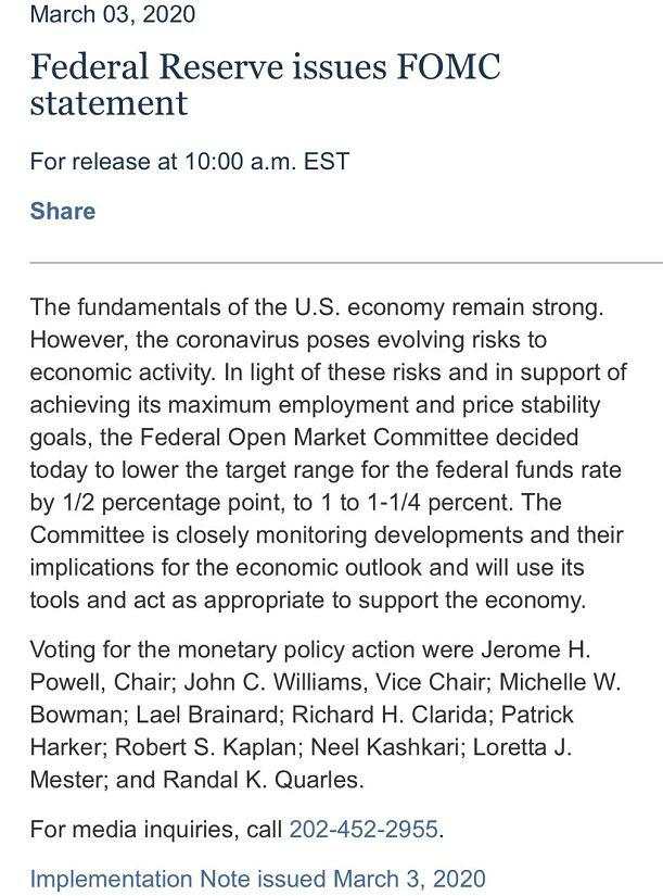 超重磅突发！美联储意外降息50个基点，2020年还将进行更多次降息！美股盘中巨震，G7也有重磅发声