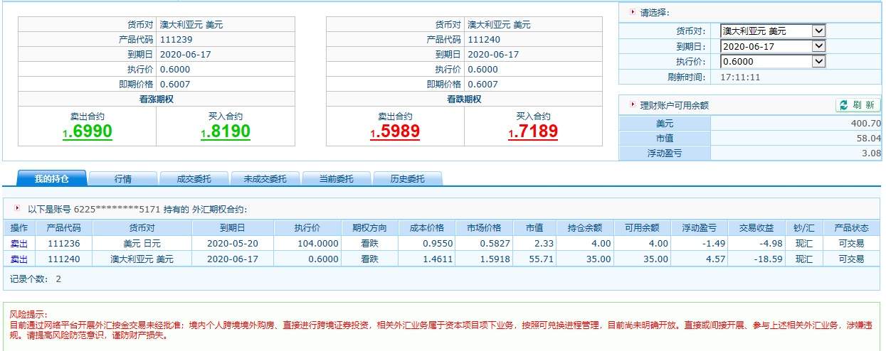 外汇期权交易记录4.3号