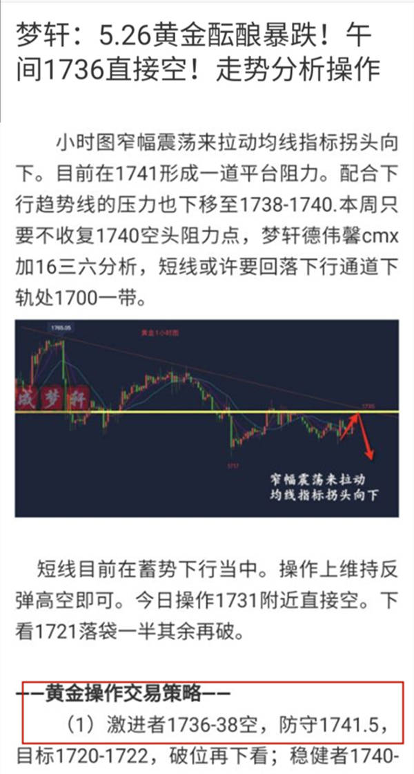 成梦轩：5.26午间全网公开现价空已赚6点！空单继续持有！