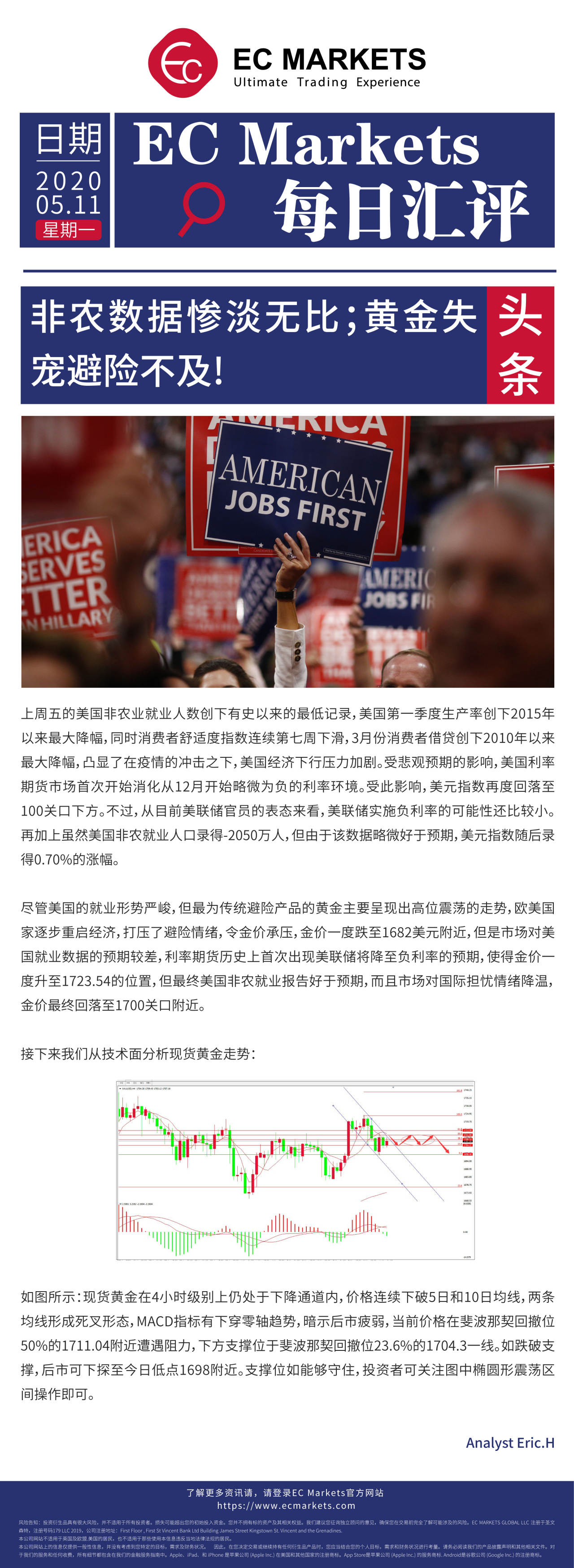 【EC Markets】非农数据惨淡无比；黄金失宠避险不及！