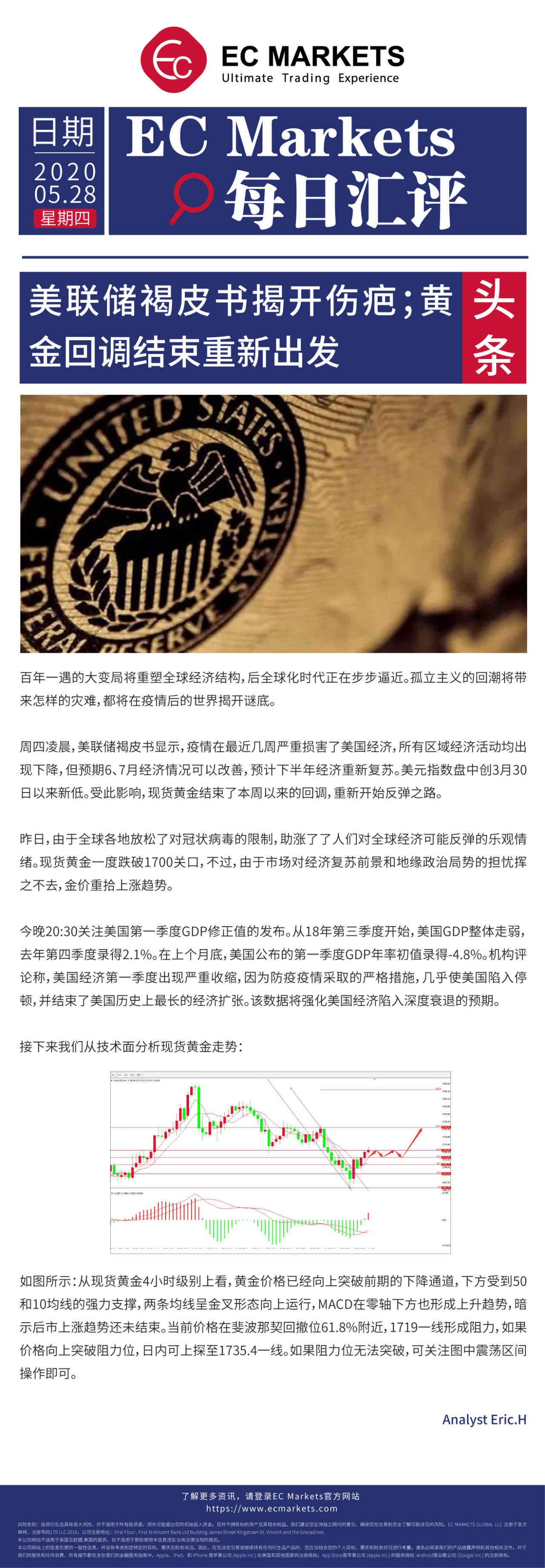 【EC Markets】美联储褐皮书揭开伤疤；黄金回调结束重新出发！