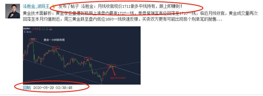 洛胜金：黄金1711中线多单持有中，月线收官谨防冲高回落！