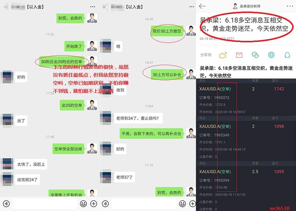 吴承梁：6.19黄金多头已乏力，今天继续看高空，每天策略看到就是赚