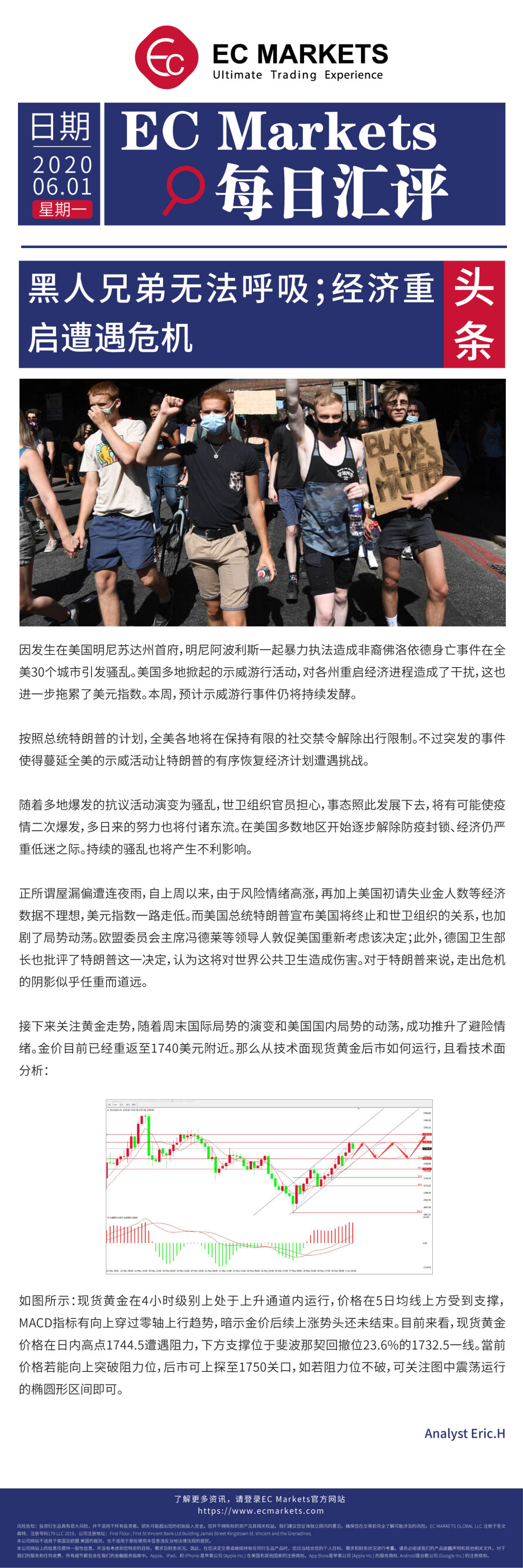 【EC Markets】黑人兄弟无法呼吸；经济重启遭遇危机