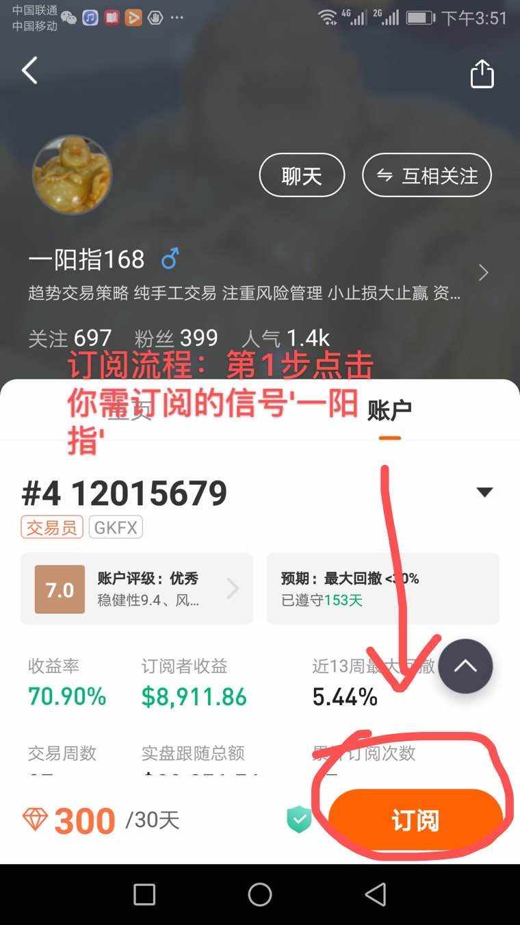 订阅'一阳指'老师信号流程