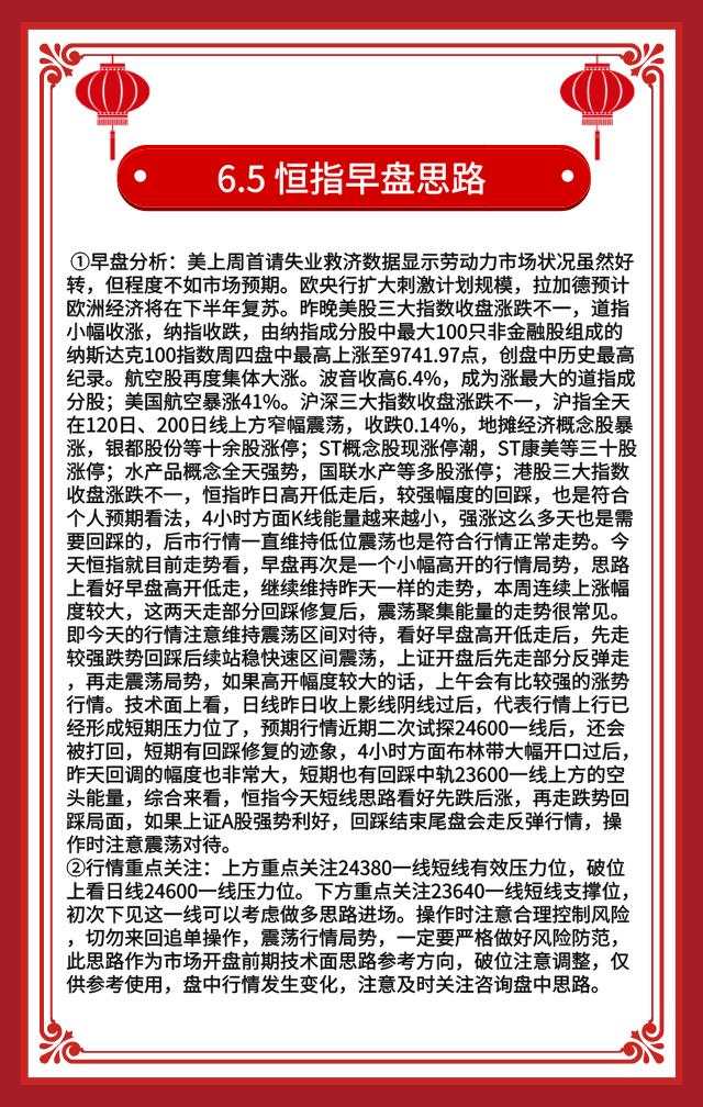 6.5恒指黄金原油早盘分析及资讯