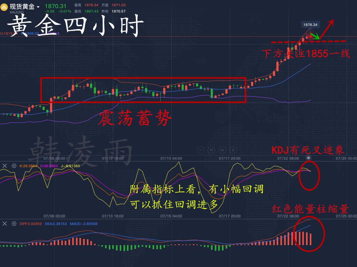 韩凌雨：7.23黄金奏歌高进，吹响号角向新高迈进，早间走势分析