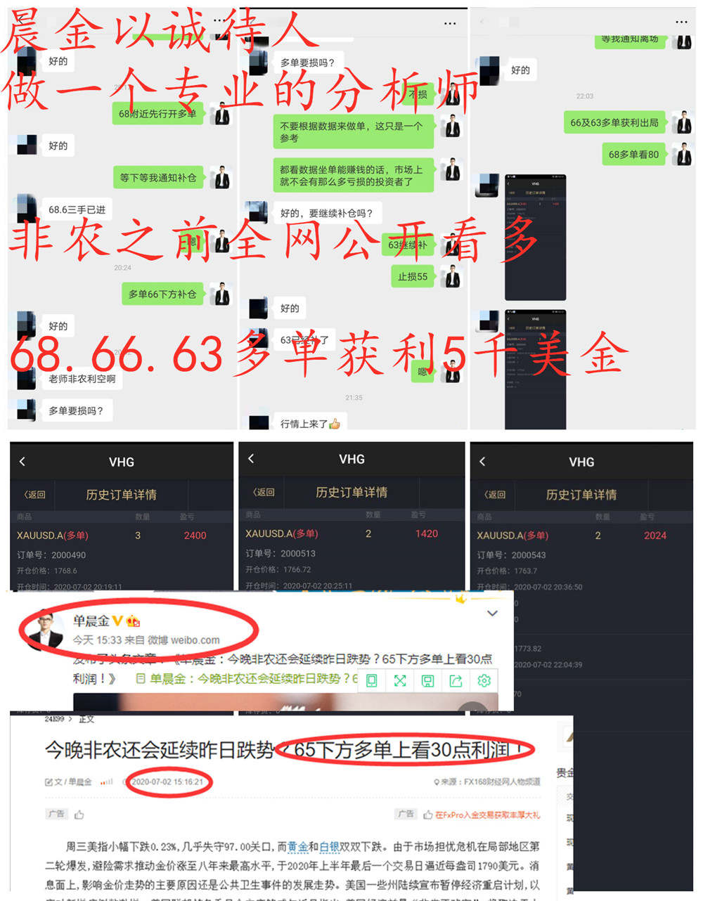 单晨金：现货黄金大小非农布局单单获利、下周黄金走势分析预测！