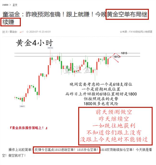 童溢金：黄金盘整暂结束？空单继续持有！这波又稳赚了！
