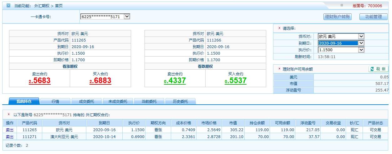 外汇期权交易记录7.27