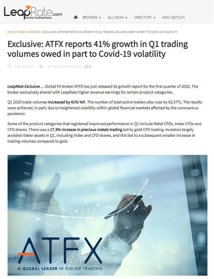 ATFX交易量较去年同期增长41% - 国际媒体报道