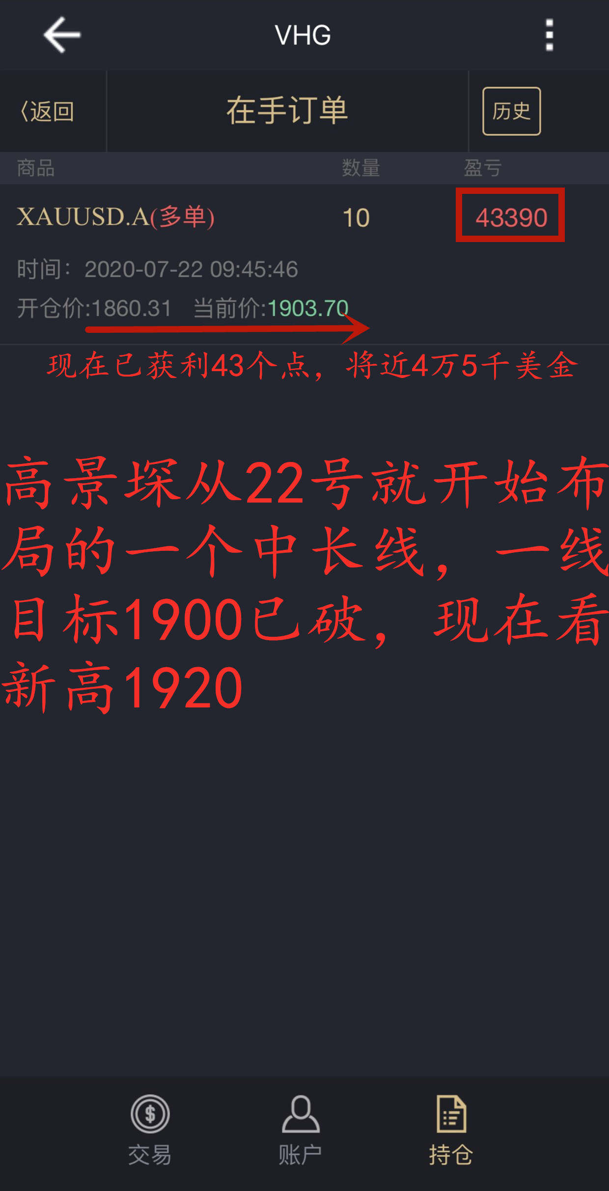 高景堔：中长线布局以获利四万五千刀，手持空单找我有解