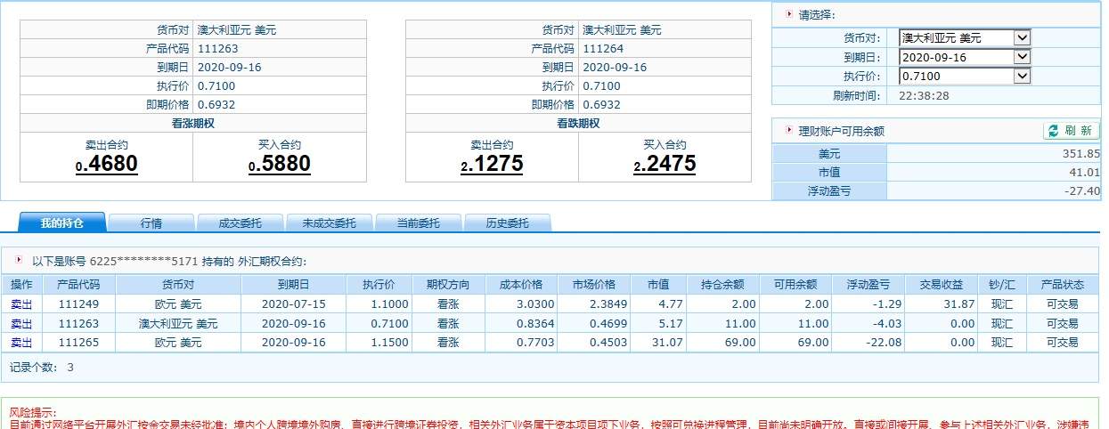 外汇期权交易记录7.3号