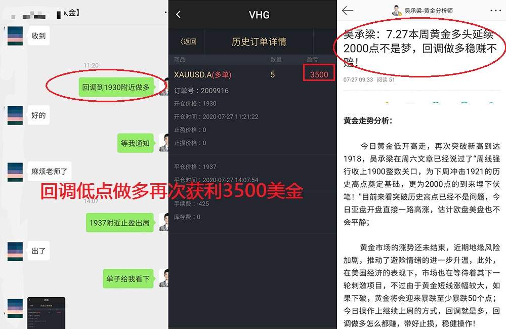 吴承梁：7.27黄金离2000有多远？消息面不断刺激涨势已定，低多不变！