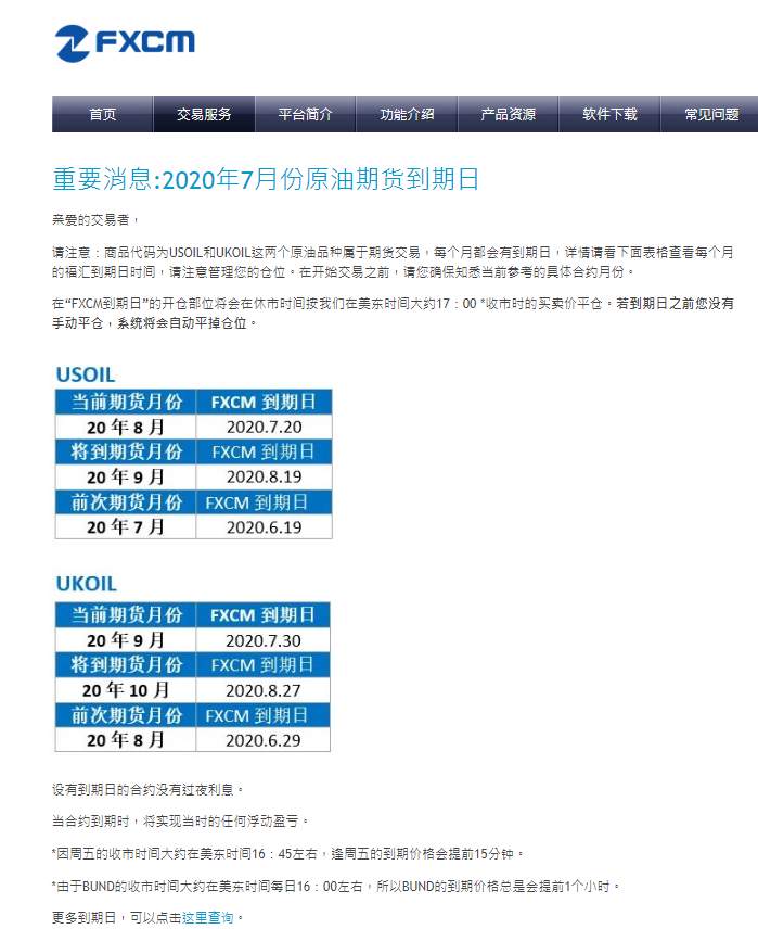 API交易商2020年7月部分产品合约到期日通知