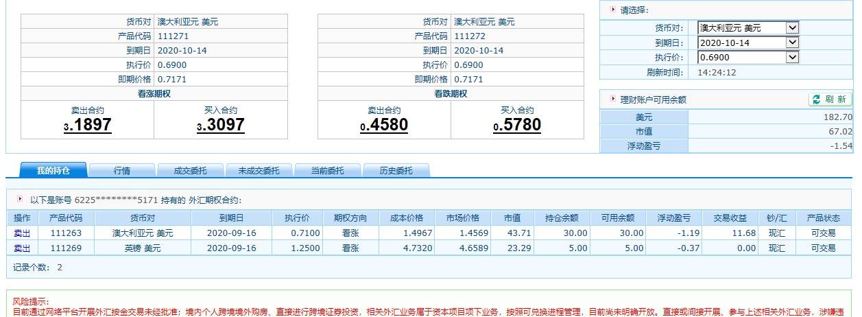 外汇期权交易记录7.29