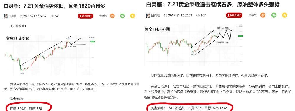 白灵雁：7.21美盘黄金处于虚弱回调，现价直接空