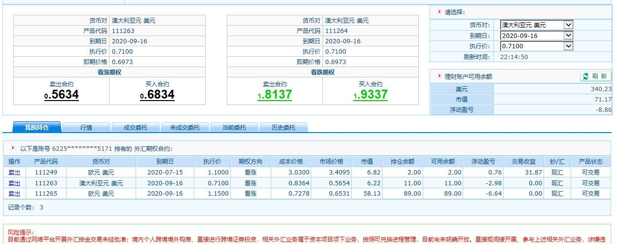 外汇期权交易记录7.8号