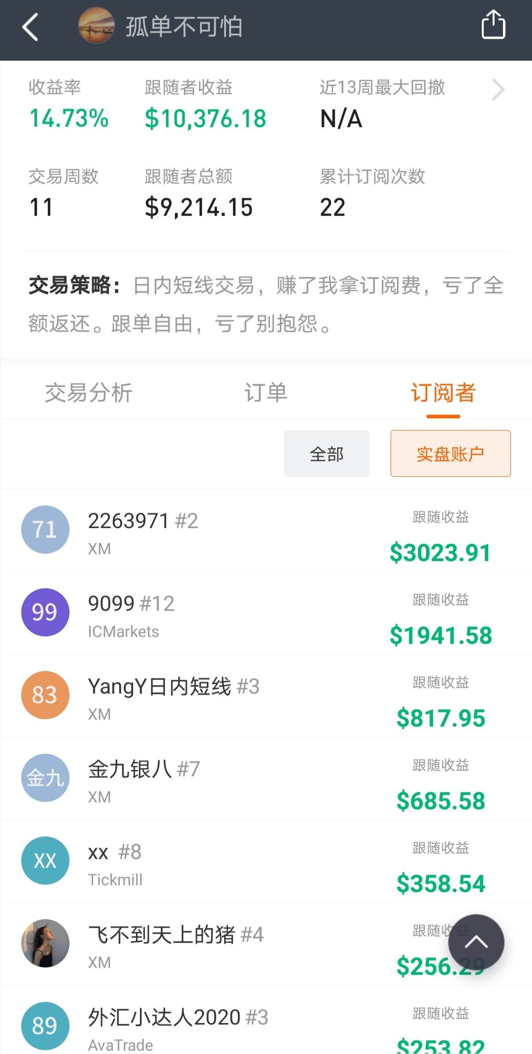 十月份最后一周收益情况