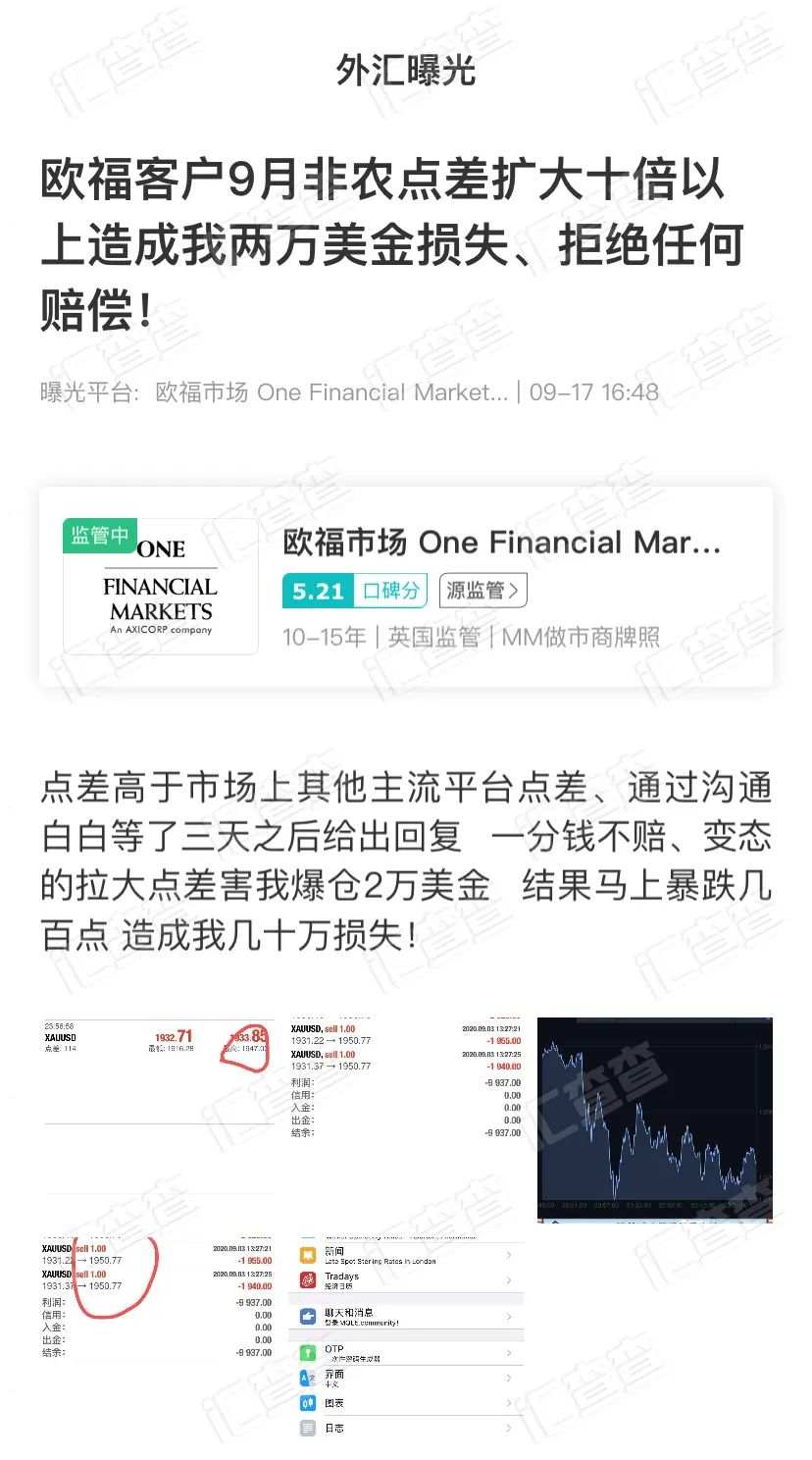 恶意扩大点差10倍以上，欧福工作人员明确回复不赔钱！