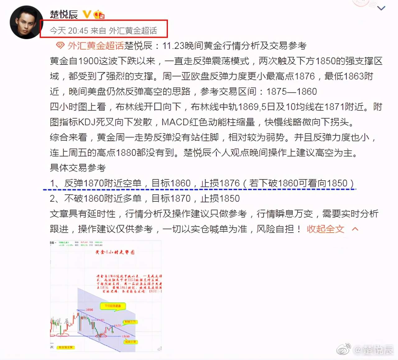 楚悦辰：11.24黄金瀑布式暴跌，坚持空单没有错