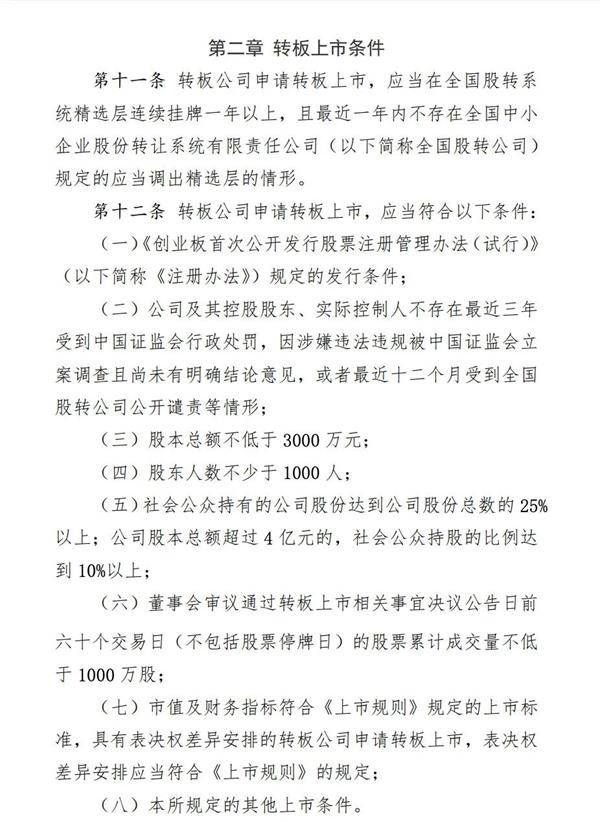 新三板公司转板上市办法公开征求意见！挂牌时间、股东人数、成交量都有硬指标 不涉及新股发行