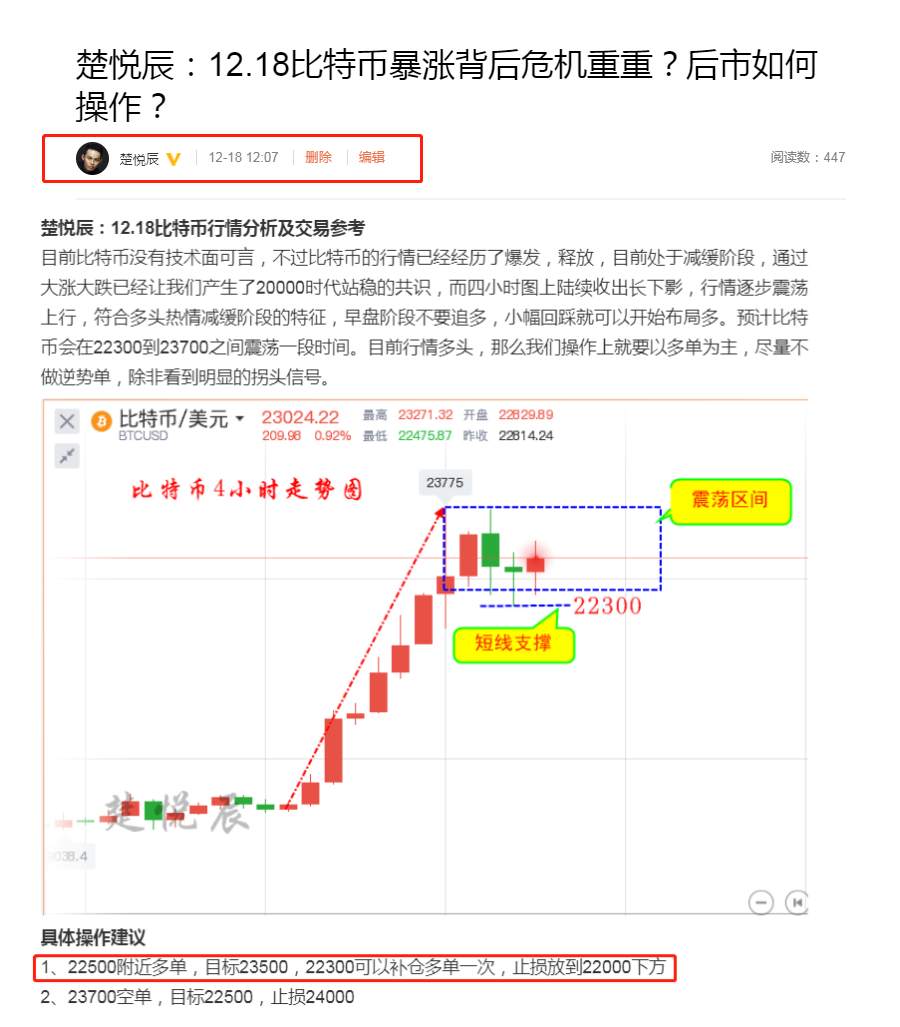楚悦辰：12.19比特币高位震荡，是下行还是上攻？