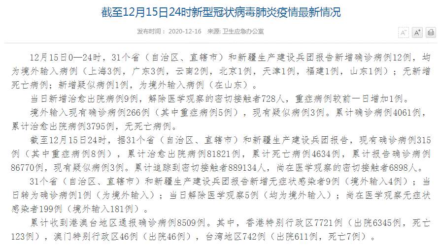 中国疫情最新消息！全国新增确诊病例12例，均为境外输入病例（上海3例，广东3例，云南2例，北京1例，天津1例，福建1例，山东1例） 新增无症状感染者9例（境外输入4例）