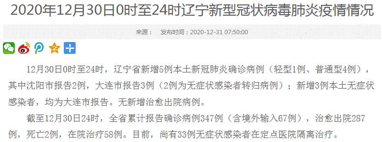辽宁疫情最新消息！辽宁省新增5例本土新冠肺炎确诊病例，其中沈阳市2例、大连市3例；新增3例本土无症状感染者，均为大连市