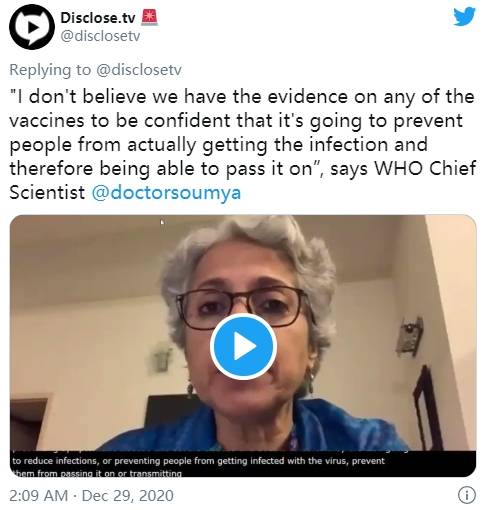 令人困惑！世卫组织首席科学家警告:“没有证据表明新冠疫苗可以预防病毒传播”