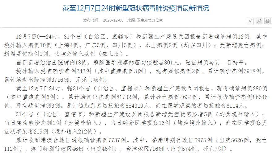 中国疫情最新通报！全国新增确诊病例12例，其中境外输入病例10例（上海4例，广东3例，四川3例），本土病例2例（均在四川） 新增无症状感染者5例（均为境外输入）