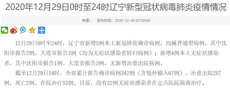 疫情最新消息！辽宁省新增5例本土新冠肺炎确诊病例 新增4例本土无症状感染者