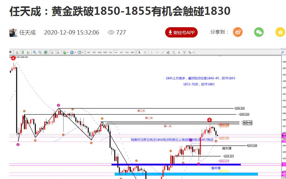 任天成：12.10日黄金昨日大跌后的反弹震荡修复