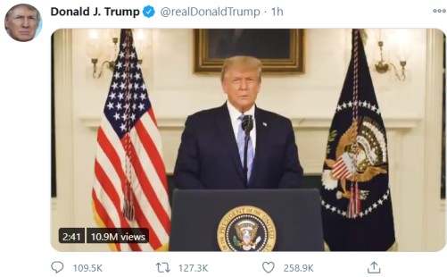 解封！特朗普账户恢复首发推：确保美国政权过渡平稳有序 新任政府将在1月20日揭幕