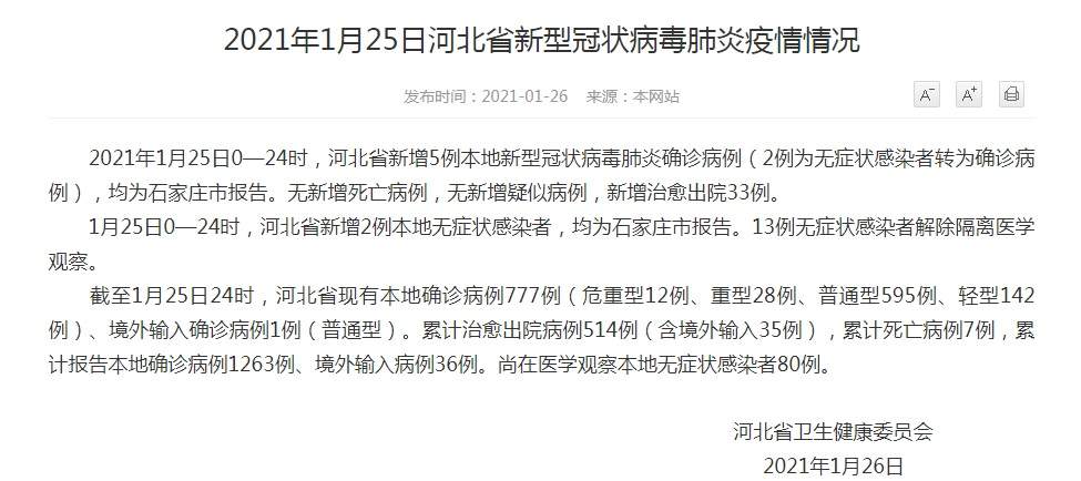 河北石家庄疫情最新消息！石家庄新增5例本土确诊病例、新增2例本土无症状感染者 石家庄市新增确诊病例行动轨迹公布