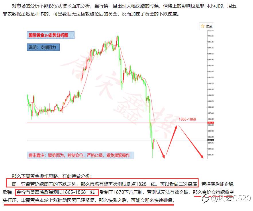 唐宋鑫:1.14黄金1863精准放空,日内反弹继续空