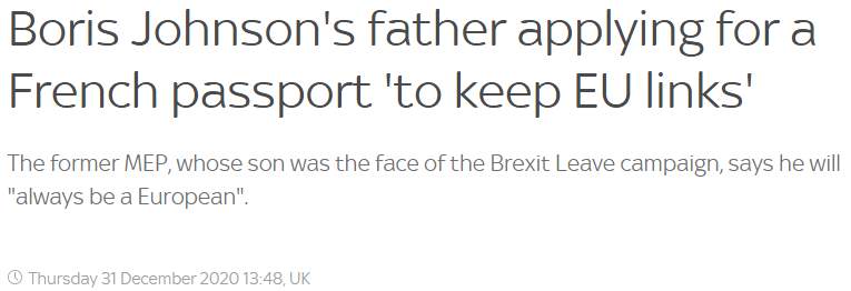 与儿子公然唱反调？英国首相鲍里斯·约翰逊的父亲宣布正在申请法国护照