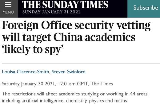 中英关系最新消息！英媒:数千中国学者入境可能受阻