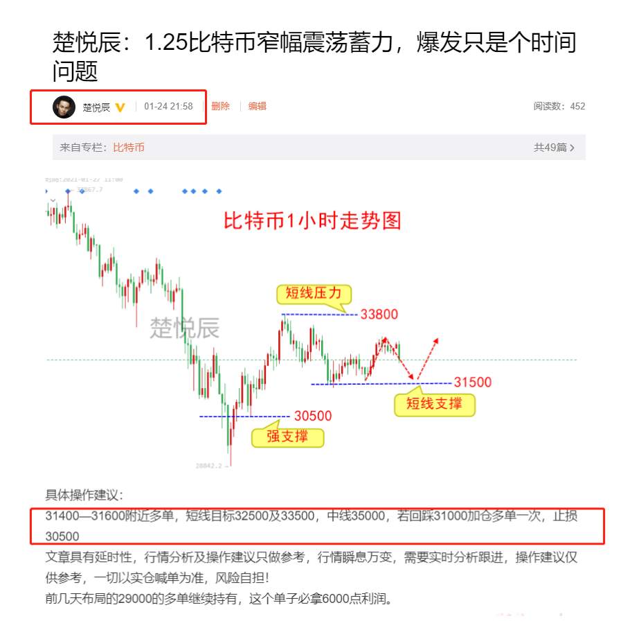 楚悦辰：1.25比特币昨晚再收2000点利润，恭喜跟上的朋友