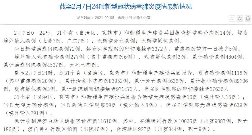 中国疫情最新消息！全国新增确诊病例14例，均为境外输入病例（上海7例，广东7例）；新增无症状感染者16例（境外输入15例）