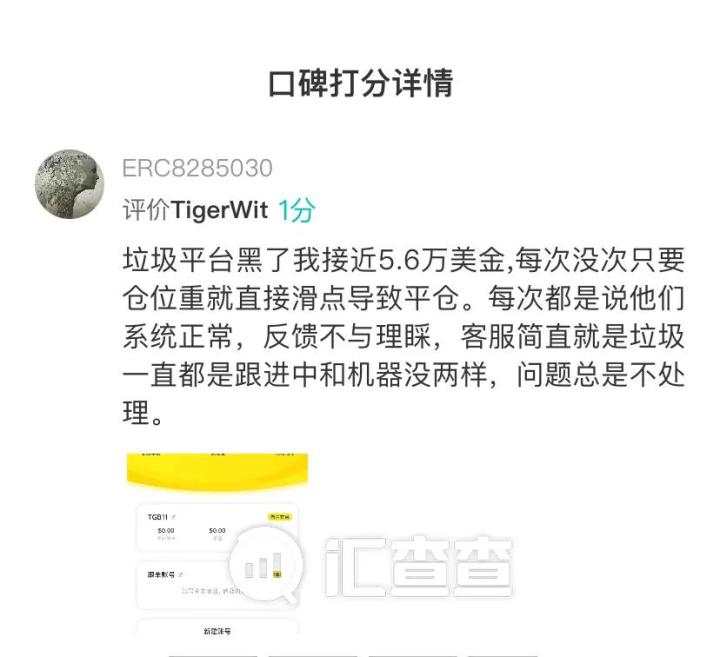 汇查查：自导自演！Tigerwit平台赔偿亏损金，又要求交易满32手