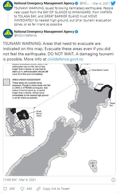 突发！新西兰克马德克群岛地区6小时内发生两次逾7级大地震 海啸预警已发布