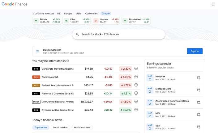 Google Finance vừa cập nhật “giá tiền mã hoá” lên trang hiển thị