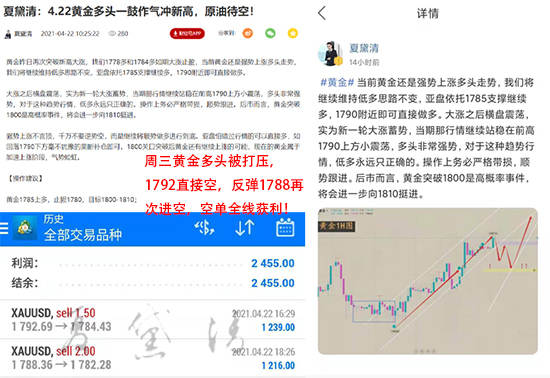 夏黛清：4.23黄金上行通道逐渐明朗，原油72下空！