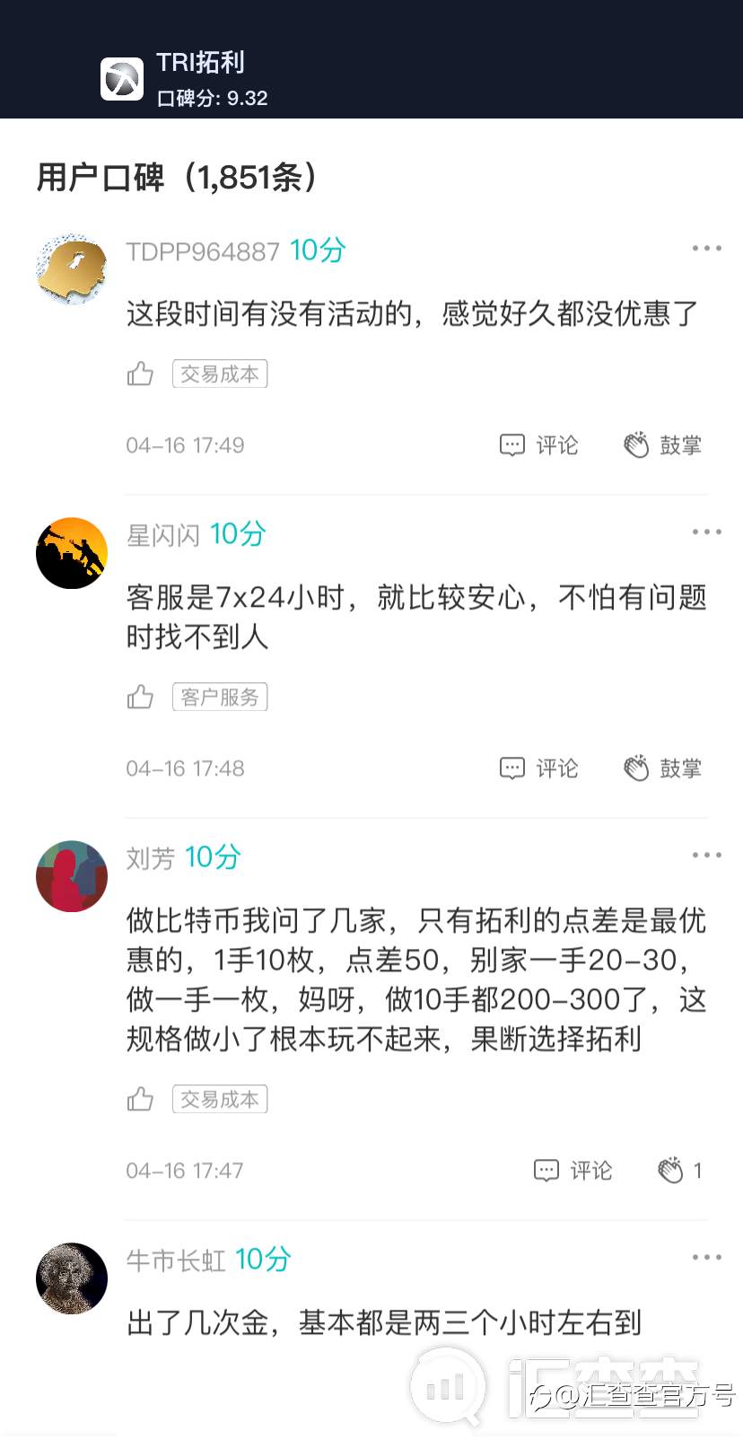 汇查查：周榜 | 平台口碑百舸争流，排名变化请戳↓