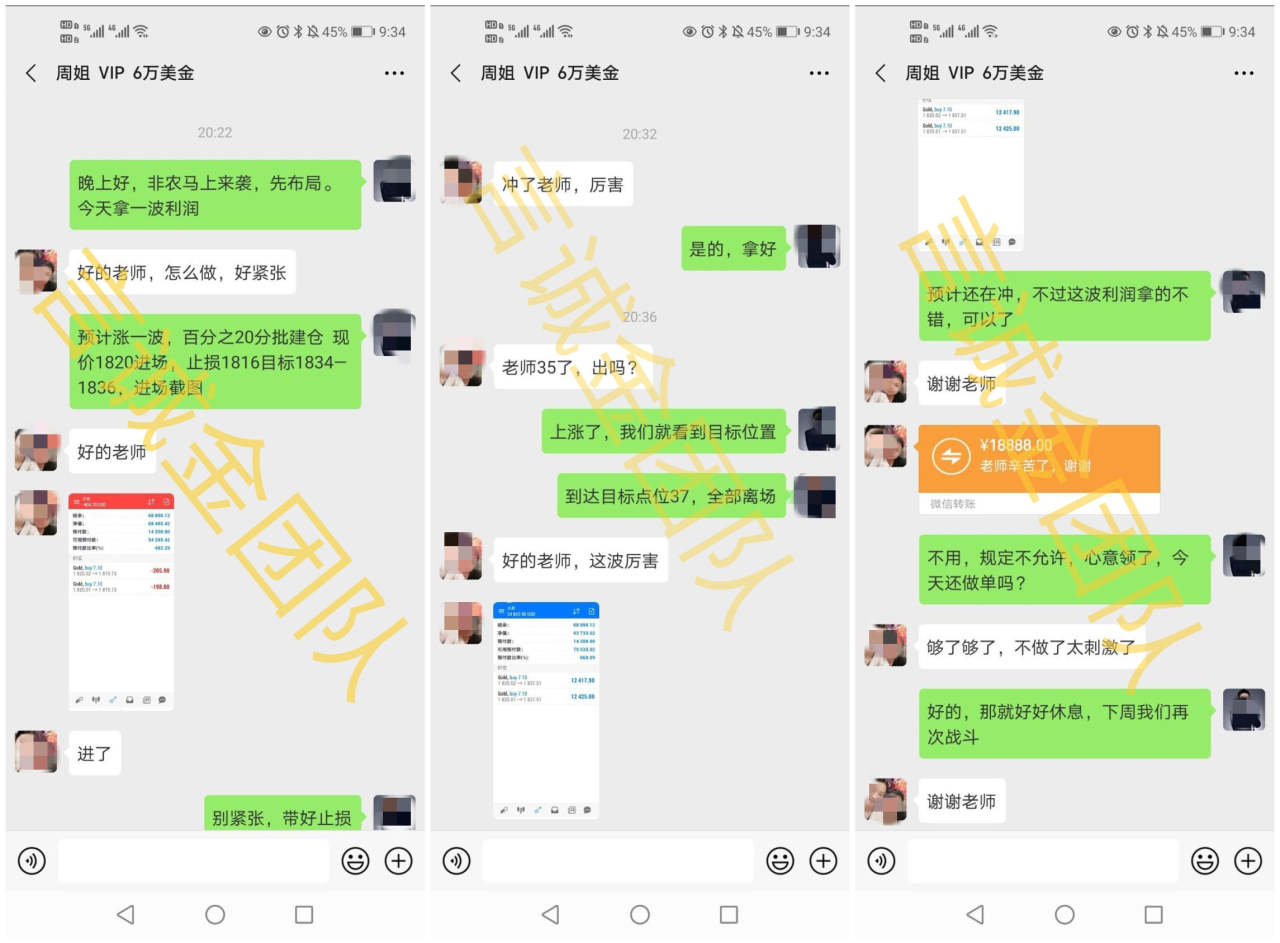 言诚金：黄金一飞冲天，1820一路高歌到1390。恭喜跟上操作的会员