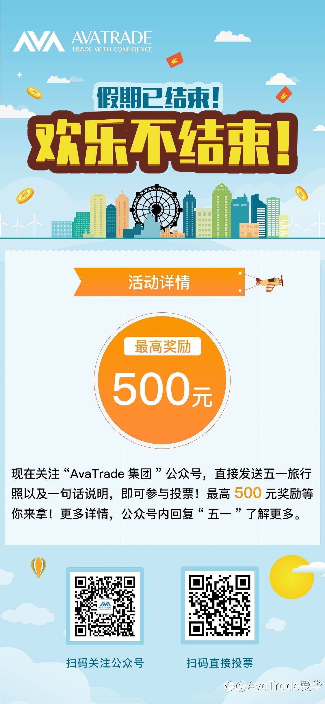 关注AvaTrade集团服务号赢最高500元红包
