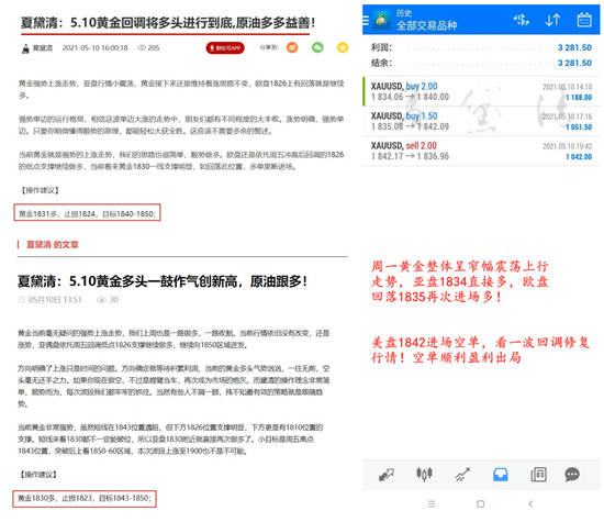 夏黛清：5.11黄金回调1831再次拉起，原油回调做多